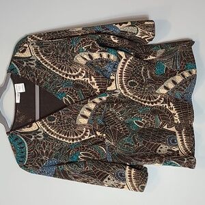 Y2K Babydoll top Plus‎ Size 2X Mosaic Art Brown Teal Comfy Stretch Fairy Grunge